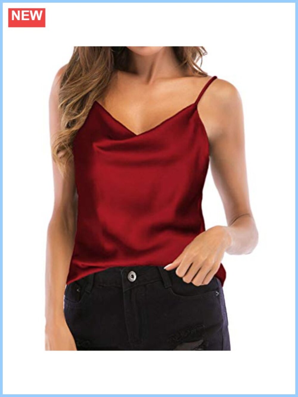 Silk Satin Cami Cowl Neck Tank Top Spaghetti Strap Sleeveless Women's Shirt
